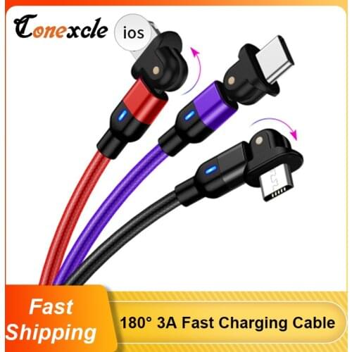 Conexcle 180° Magnetic Cable 3A Fast Charging Micro USB Type C Cable Magnetic Charger Cable For iPhone 11 12 Pro Max Xiaomi