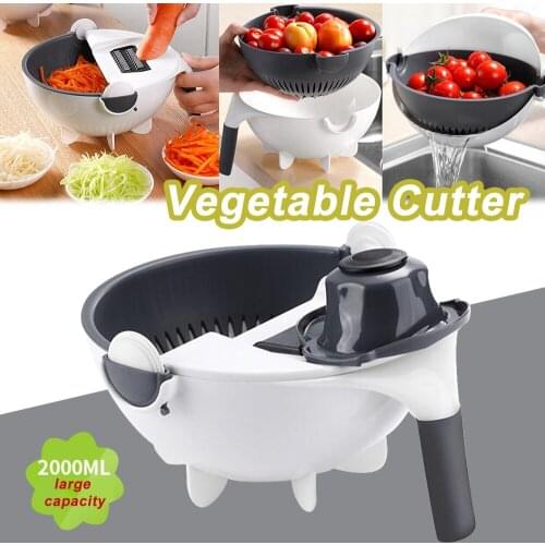Multifunctional Rotate Vegetable Cutter With Drain Basket Kitchen Veggie Fruit Shredder Grater Slicer