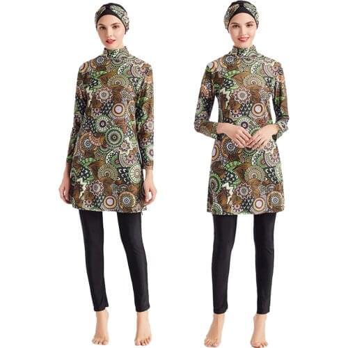 Full Cover Muslim Swimwear Women Modest 3PCS Floral Print Swimsuit Islamic Burkini Beachwear Swimming Bathing Suit Costume S-4XL