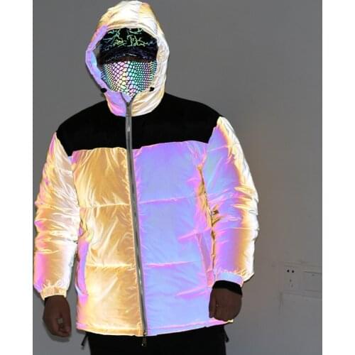 SEVEYFAN Mens 3M Reflective Patchwork Down Cotton Jacket Winter Thick Warm Cargo Coat for Couple