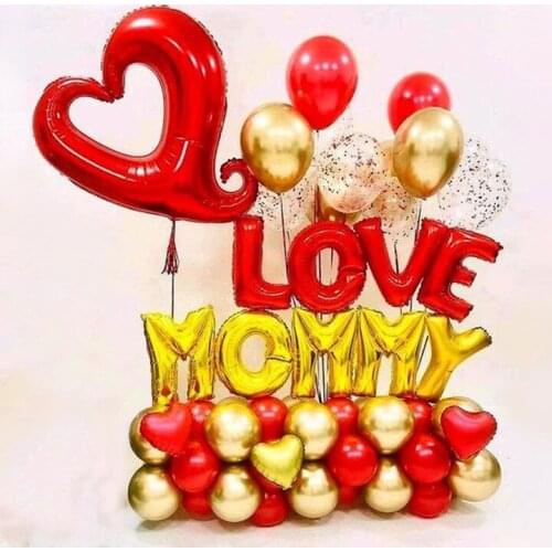 Happy Mothers' Day Balloon Set 30inch Love Mommy Foil Balloon Red Heart Helium Globos Mom Gifts Birthday Party Decorations