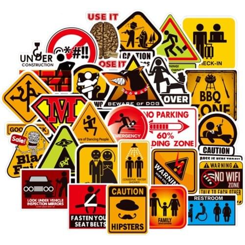50pcs Warning computer sticker laptop skin vinyl sticker refrigerator suitcase decoration Mixed decal for MacBook/HP/Xiaomi
