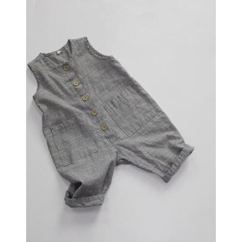 2021 new stylish girls boys striped overalls fashion summer cotton linen kids jumpsuit