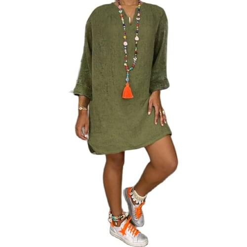 The new Indian style explosive spot autumn and winter loose long-sleeved cotton and linen dress women