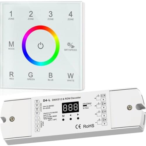 New T14 Wall Mount Touch Panel DMX Master DMX512 Constant Voltage Decoder 100V-240V 4 Zone 2.4GHz RF Wireless Led Rgbw Strip