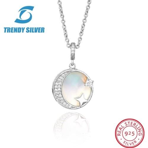 925 sterling silver necklace chain for women woman rose gold plated pendant jewelry pave CZ MOP mother of pearl moon star earth