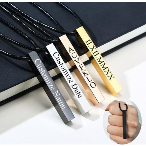 Personalized Bar Necklaces Custom Name Date Stainless Steel Square Pendant Could Engraving 1~4 Sides Women Men Jewelry Gift