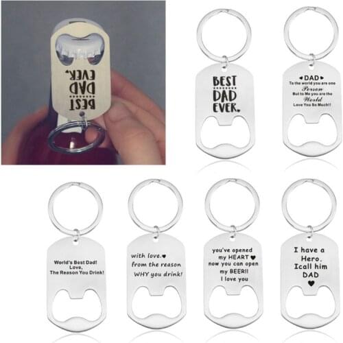 Fathers Day Gift Bottle Opener Keychain Dad You are The World from Daughter Son Wife Stainless Steel Keychain for Dad