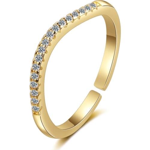 Simple 925 Sterling Silver Ring Female Ring with Stone Zircon Single Row Micro-set Open Ring Korean Style anillos