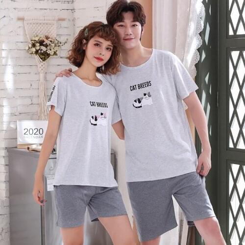 Pullover Short Sleeve Pants Pajama 6535 Cotton Summer Couples Lovers Jammies O-Neck Cozy Casual Sleepwear Nightwear Pyjamas HDE