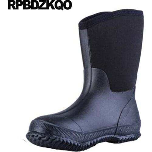 Pvc Waterproof Mid Calf Slip On Tall Patchwork Plus Size Rainboots Fashion Black Cheap Fall 2018 Mens Rubber Rain Boots Shoes