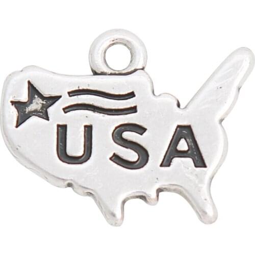 RAINXTAR Antique Silver Color Alloy USA American Map Shape Vintage Charms 50pcs 15*18mm AAC591