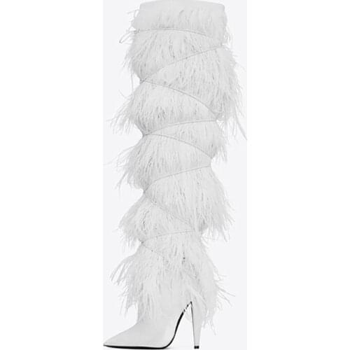 Dovereiss Fashion Womens Shoes Winter Pointed Toe Elegant new blue white sexy Special-shaped heels Knee high boots 34-43