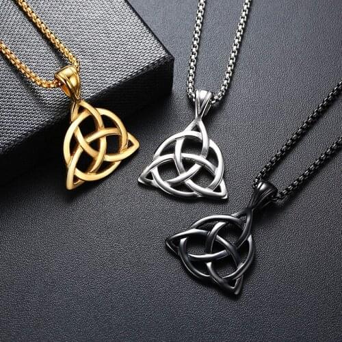 Stylish Men Viking Necklaces for Women Stainless Steel Triple Knot Pendants with 24" Box Chain Male Jewelry