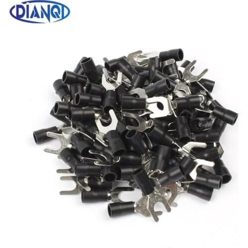 SV3.5-6 Black Cable Wire Insulated Wiring Terminals Insulating Sleeve Furcate Terminals Cable Lug Connector 100PCS
