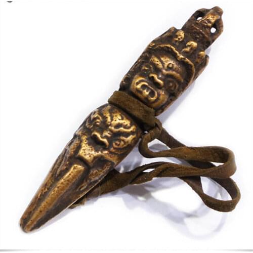 TBC994 Tibetan Buddhist Handicrafts Old Red Brass Golden Puja Vajra Dorje Tibet Collections 95mm