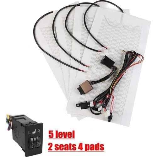 4pcs Carbon Fiber Universal CarHeated Seat Heating Pads 2 Dial 5 Gears Adjustable Universal for 2 Seats Winter Warmer Seat Cover