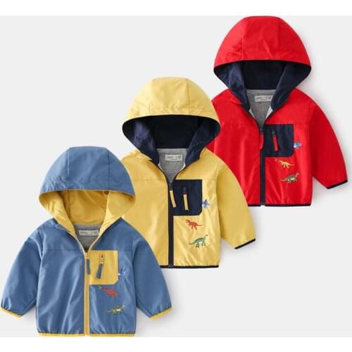 2-6 Y Spring Autumn Boys Cartoon Dinosaur Coats Kids Jackets Toddler Hooded Windbreaker With Pocket Children Zipper Outerwear