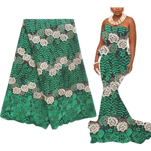 Embroidered Swiss French Lace Fabric 2020 Green Blue Guipure Cord Lace Fabric with Stones Latest African Laces 2020 High Quality