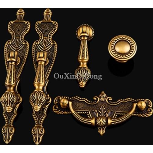 High Quality 10PCS Brass Furniture Handle European Antique Furniture Door Handle Drawer Pulls Kitchen Cabinet Handles & Knobs