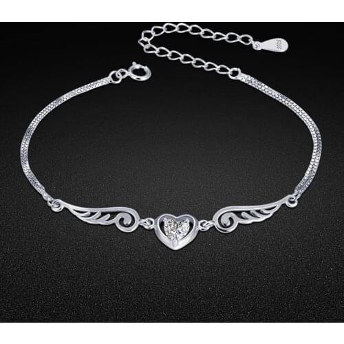 Fine Jewelry Womens 925 Sterling Silver Bracelet Cubic Zircon Inlaid Heart Pendant Silver Chain Bracelet Minimalist Accessories