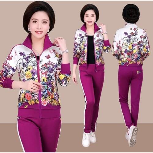 6XL Plus Size Sport Suit Women Tracksuit Autumn Flower Print Jacket Running Jogger Outfits Casual Set Sportswear Sweatshirt+pant