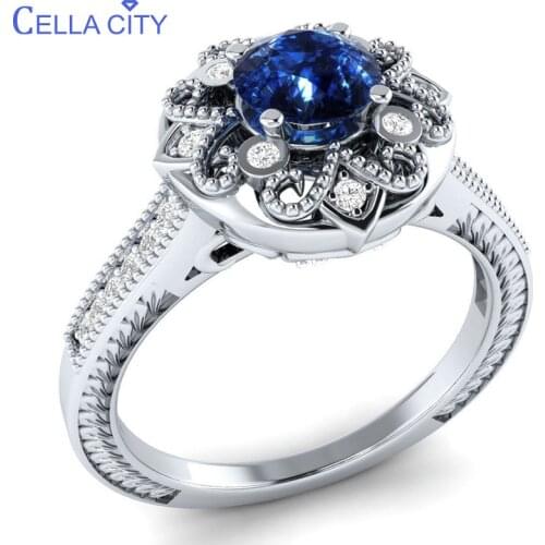Cellacity Classic Silver 925 Ring For Women With Blue Sapphire Gemstones Silver Fine Jewelry Female Engagement Gift Size 6-10