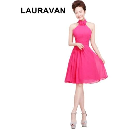 Robe de soiree elegant short semi formal halter neck dresses fuchsia hot pink royal blue red elegant bridesmaid dress women 2020