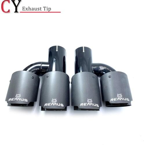 1Pair Universal Dual Black Stainless Steel Exhaust Pipe Muffler Pipe Matt Carbon Fiber Exhaust Tip With Remus logo For Benz VW
