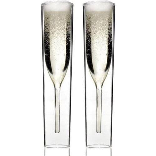 2/4/6 Pcs Double Wall Champagne Flutes Mouth-Blown Reusable Glass Best Gift for Parties Weddings Celebrations Home Accessories