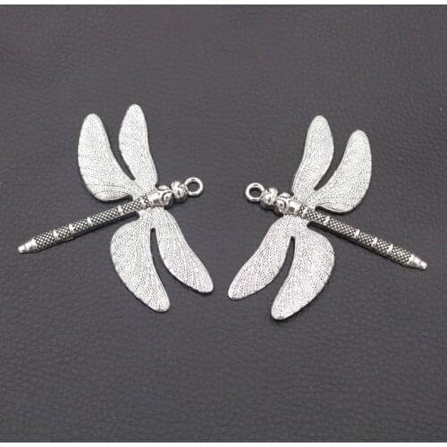 2pcs Silver Color Color Large Dragonfly Charm Vintage DIY Necklace Pendant For Woman Jewelry Handicraft Making 72*63mm A2208