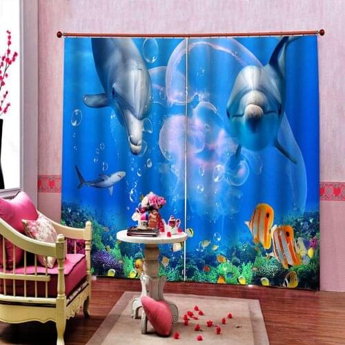 Custom 3D Photo Window Curtain Underwater World Dolphin Fish Children Room Bedroom Living Room Indoor Decoration Drapes Sets