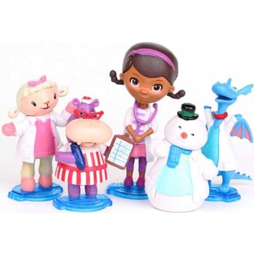 5Pcs/Lot Doc Mcstuffins Figures Doctor Lambie Sheep Stuffy Dragon Hallie Hippo Chilly Snowman Model Toys for Children Gift