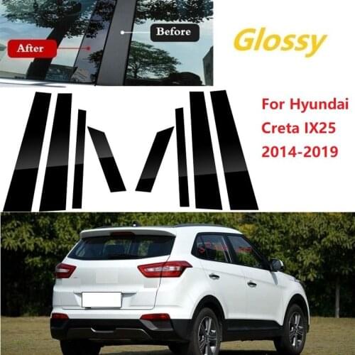 8PCS Polished Pillar Posts Fit For Hyundai Creta IX25 2014-2019 Window Trim Cover BC Column Sticker Chromium Styling
