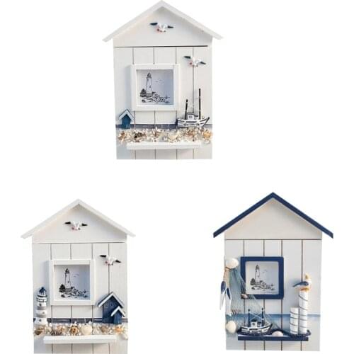 Mediterranean Style House Shape Wooden Key Holder Box Case Wall Mounted Hanging Cabinet Storage Organizer Creative Home