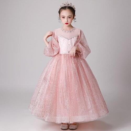 Children High-End Beading Sequines Evening Gown Kids Catwalk Weeding Birthday Party Princess Dresses For Girl Vestidos L1129