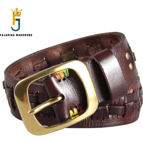FAJARINA Mens Top Quality Handmade Weaving Cowhide Personal Belts Retro Styles Cow Skin 1st Layer Belt Leather for Men N17FJ967