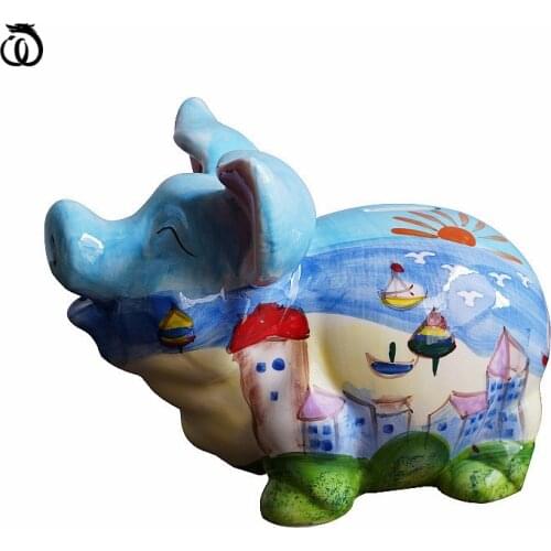 Idea Painting Ear Pig Arts Sculptur Decoration Abstract Animal Piggy Bank Ceramic Craft Home Decor Living Room Accessories R7300