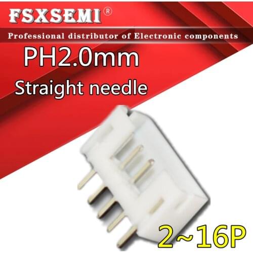 50pcs PH2.0mm Straight needle 2P/3P/4P/5P/6P/7P/8P/9P/10P/11P/12P/13P/14P/15P/16P JST White connector 2mm Pitch male material