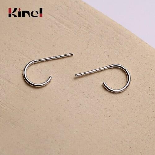 Kinel 925 Sterling Silver C Shape Stud Earrings for Women Minimalist Trendy Bride Jewelry Prevent Allergy
