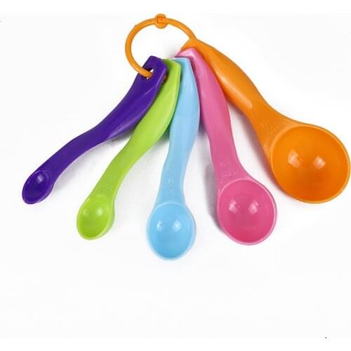 Kitchen Multicolored Measuring Spoons Double Scale Kitchen Baking Tools Milk Powder Colored Plastic Measuring Spoons 5-Piece Set
