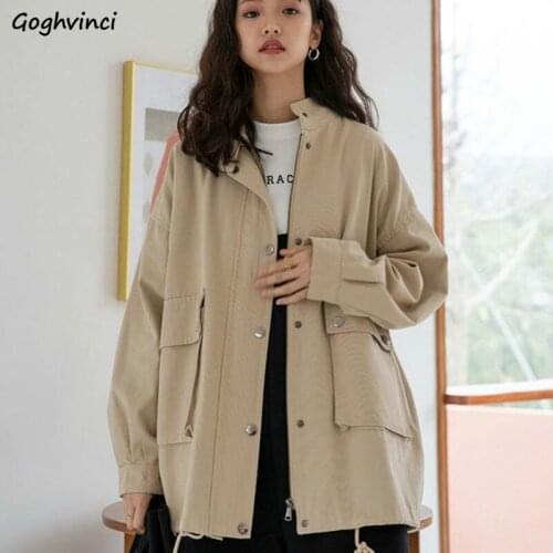 Jackets Womens Autumn Solid Oversize Long Sleeve Pockets Loose Cargo Korean Style All-match Retro Casual Harajuku Fashion Chic