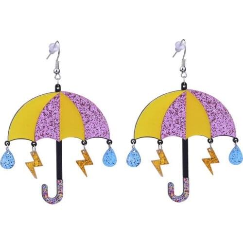 Korean Cute Colorful Glittery Small Umbrella Acrylic Earrings 2019 Fashion Thunder Raindrop Drop Earrings For Women Gift E19053