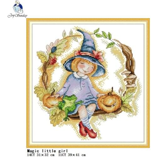 Magic little girl pattern cross stitch kit 11CT 14CT count printed fabric embroidery DIY needlework sewing set home decoration
