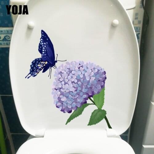 YOJA 20.2X21.3CM Butterfly Hydrangea Fashion WC Toilet Seat Decals House Decoration Room Wall Sticker T1-2299