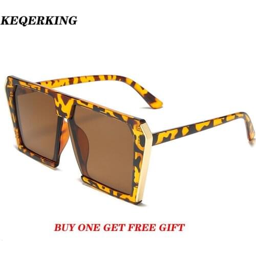 New Womens Square Leopard Sunglasses Large Frame Sunglasses Street Selfie Sunglasse Female Glasses Oculos Brand Design