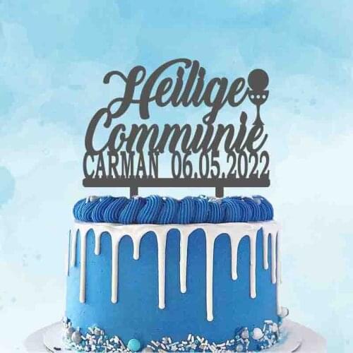Personalized Dutch Heilige Communie Cake Topper Custom Name Date Eerste Heilige Communie Topper First Communion Party Decoration