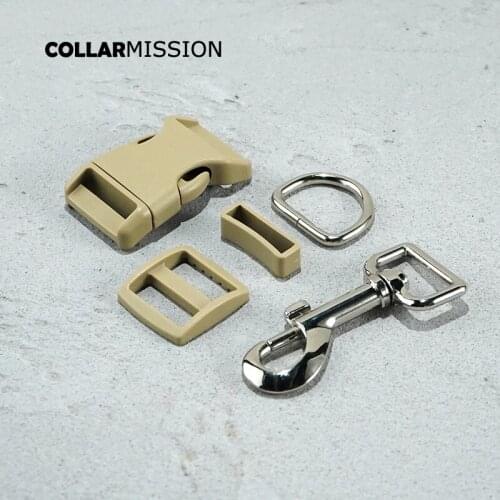 Plastic buckle+Tri-Glid+square keeper+D ring+metal dog clasp/set)High quality 25mm light brown DIY dog collar parts