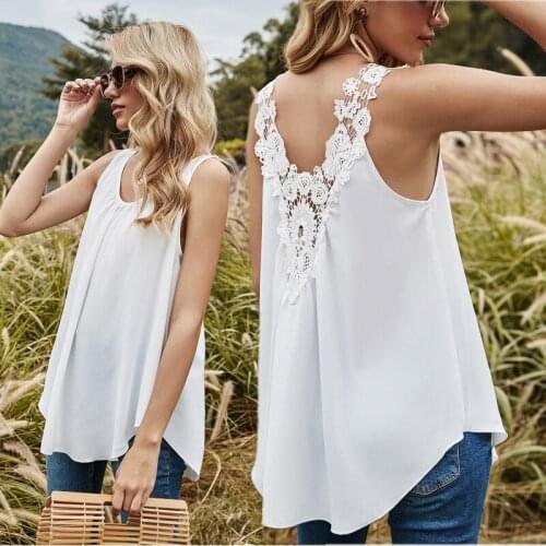 Casual Solid Color Womens Summer Middle Length Vest Loose Large Top Backless Tops Lace Stitching Sexy Vest Beach Wear Suspender
