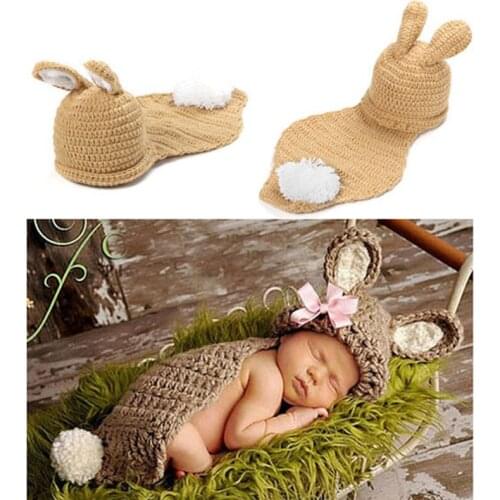 Handmade Baby Bunny Rabbit Hat & Cape Costume Set Boy Girl Newborn Easter Crochet Photo Props Outfit Knitted Beanie Hat
